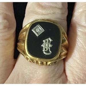 Art Deco 14k Gold Onyx Diamond Ring Mens Sz 8